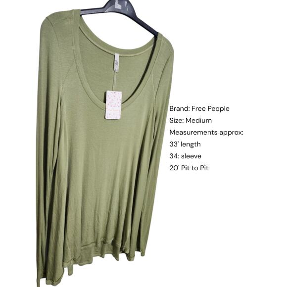 Free People January Ribbed Scoop-Neck T-Shirt Tunic Moss Green Size M - Picture 2 of 8